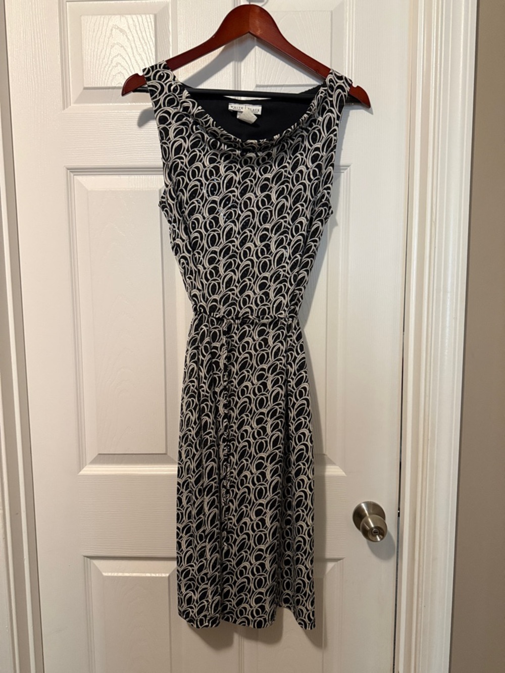 White House Black Market Black & White Loop-Print Midi Dress (sequined)
